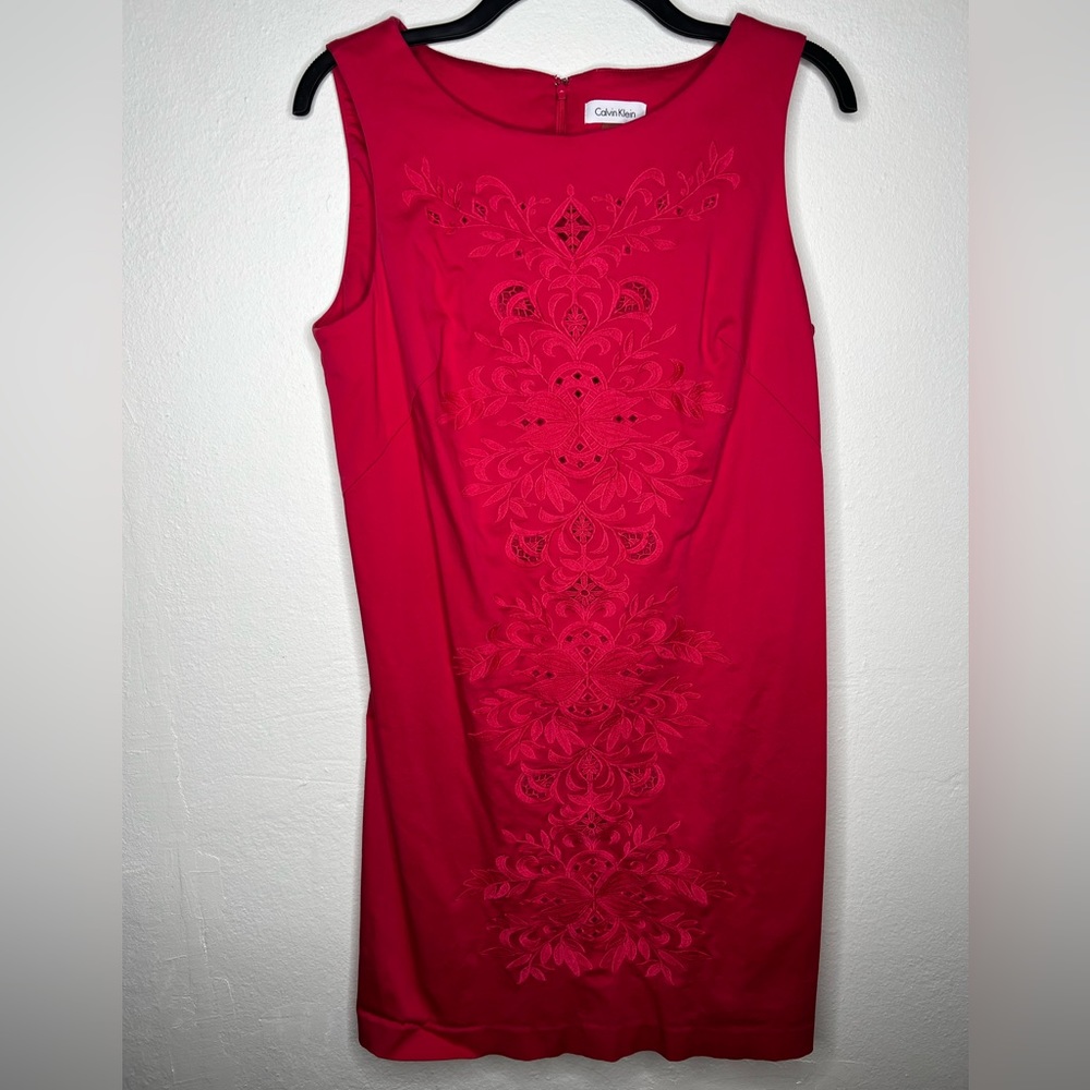 Calvin Klein magenta pink embroidered dress